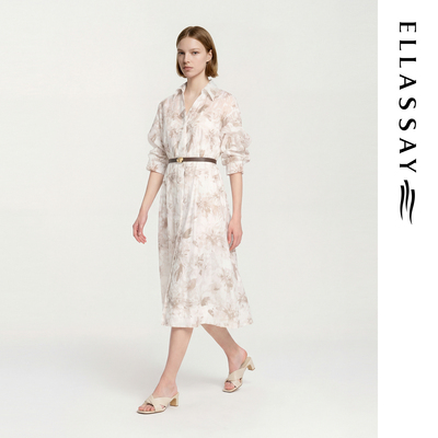 ELLASSAY歌力思2026夏季新款印花真两件长袖连衣裙女EWD372Y03600