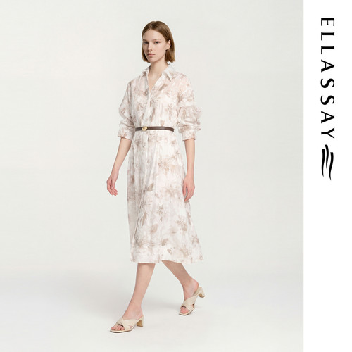 ELLASSAY歌力思2026夏季新款印花真两件长袖连衣裙女EWD372Y03600