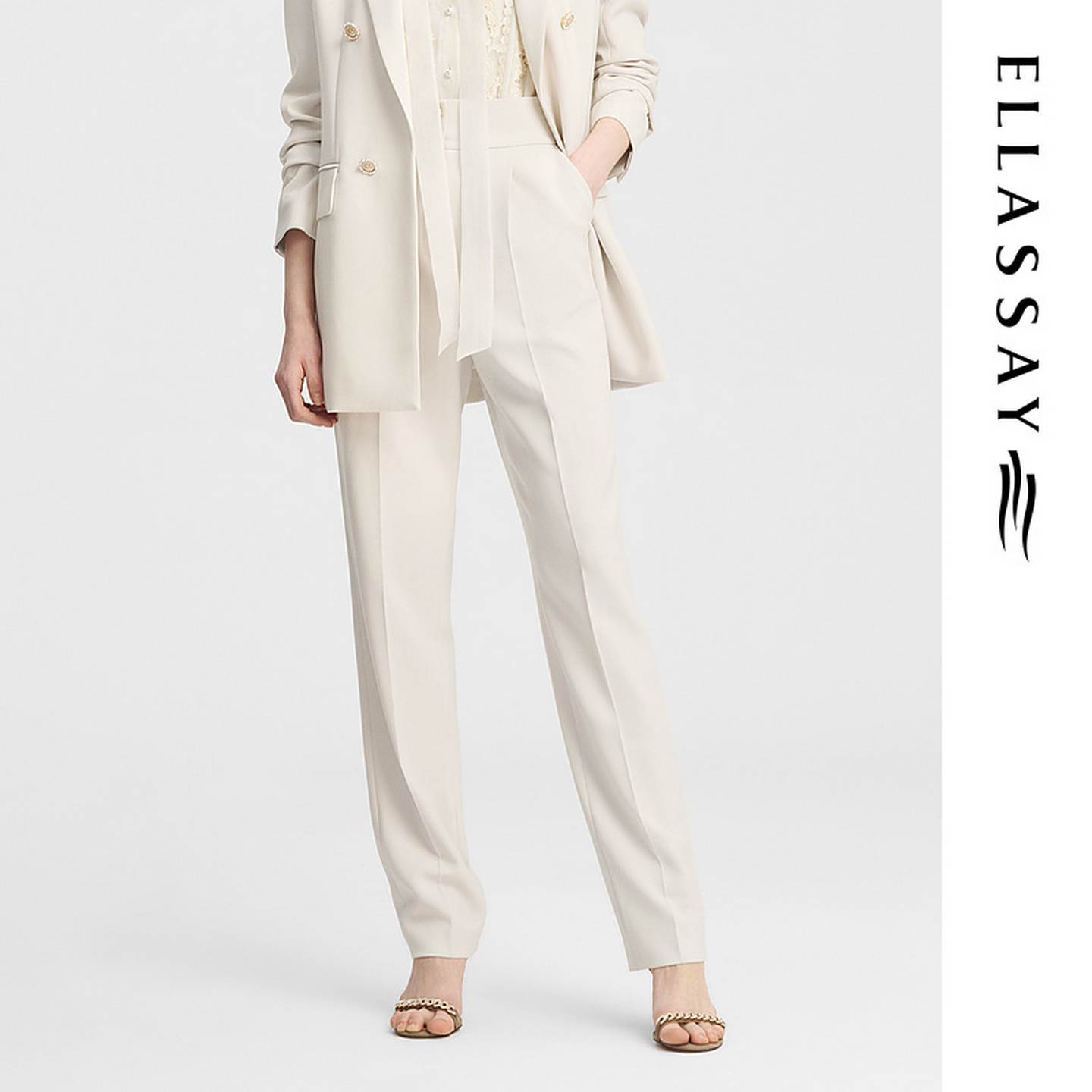 ELLASSAY歌力思2025秋季新款三醋酸高腰排扣西裤女EWE343K01600