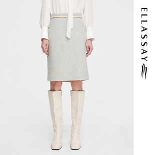 ELLASSAY歌力思春季 肌理感混色花纱半身裙女EWE351Q01800 新款