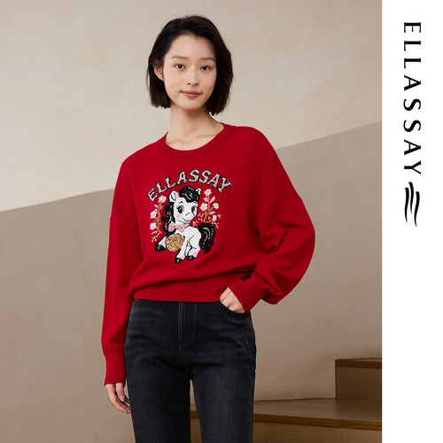 ELLASSAY歌力思2026早春新款绵羊毛福禄小马针织衫女EWE371M03100