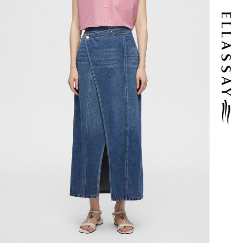 ELLASSAY歌力思春季新款100%纯棉简约牛仔半身裙女EWB361N00200