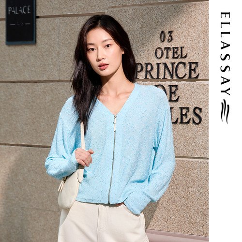 ELLASSAY歌力思秋季新款立体肌理V领长袖针织衫女EWW363M02600