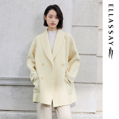ELLASSAY歌力思秋冬新款绵羊毛气质双排扣大衣女EWD363D04000