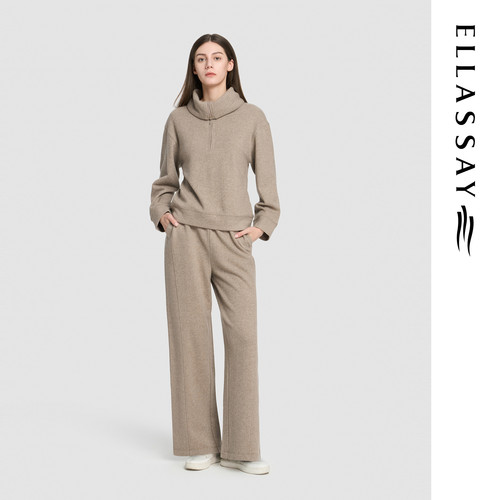 ELLASSAY歌力思2026秋季新款绵羊毛羊绒直筒休闲裤女EWD376K008TA