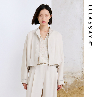 ELLASSAY歌力思26春季新款羊毛蚕丝斜纹无领夹克女EWF371W00100