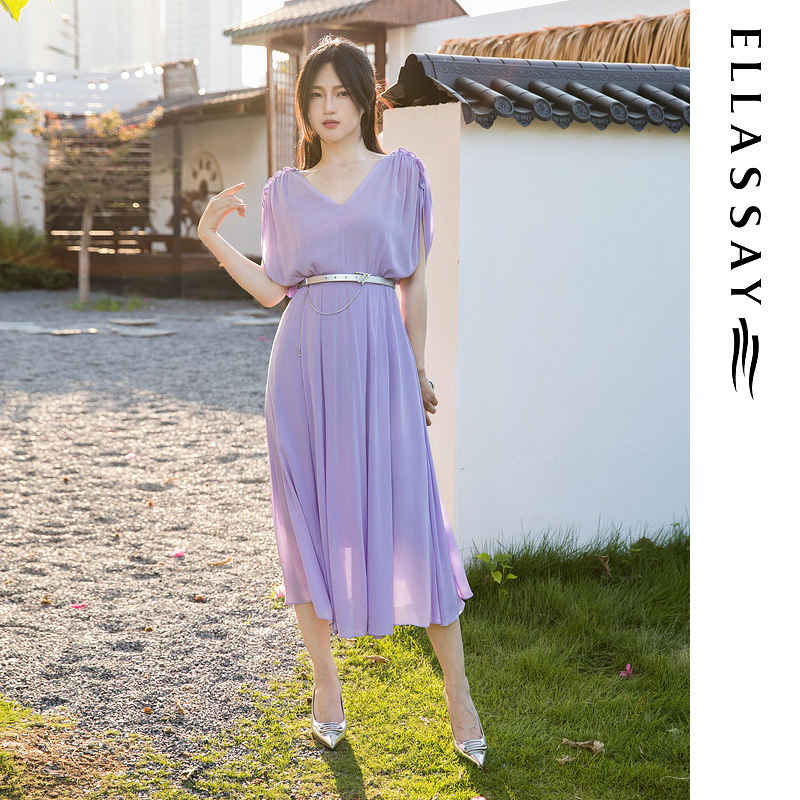 ELLASSAY歌力思春夏新款桑蚕丝优雅温柔婉约连衣裙女EWF342Y03600