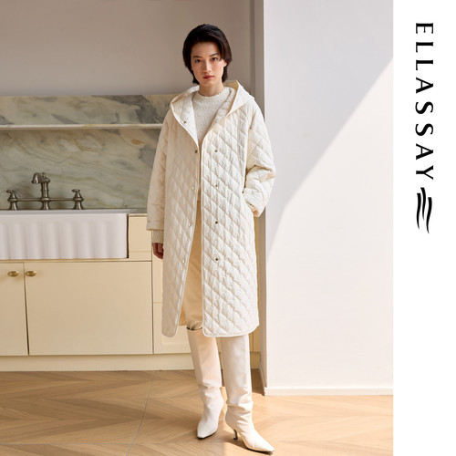 ELLASSAY歌力思冬季新款绵羊毛菱格长款羽绒服女EWE364L01200