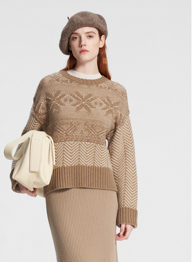 ELLASSAY歌力思秋冬新款100%绵羊毛落肩宽松针织衫女EWW354M01600