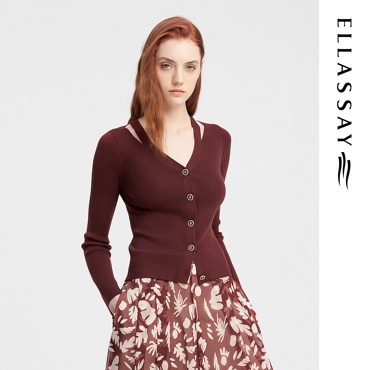 ELLASSAY歌力思秋季新款羊毛混纺氛围感针织衫女EWE343M02100