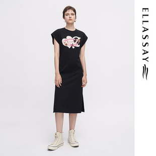 ELLASSAY歌力思夏季新款棉无袖休闲随性T恤连衣裙女EWW342Y12600