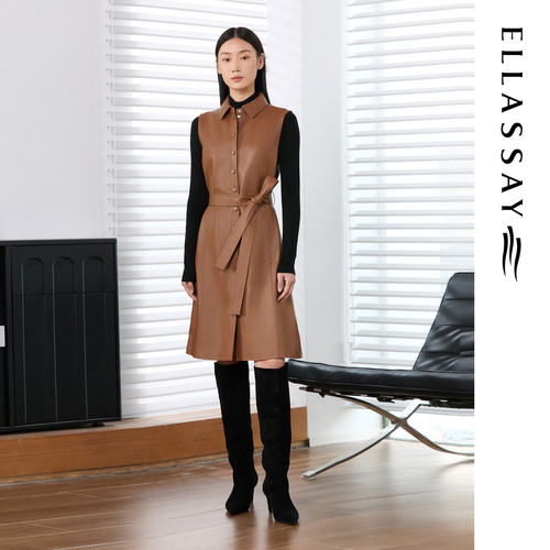 ELLASSAY歌力思秋冬新款金标小羊皮简约气质皮衣女EWE363X01800