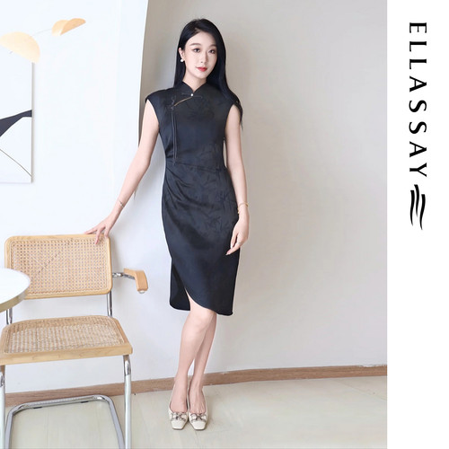 ELLASSAY歌力思夏季新款桑蚕丝中式改良旗袍连衣裙女EWA356Y02000