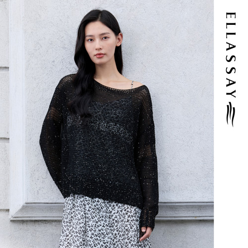 ELLASSAY歌力思26早春新款棉珠片镂空松弛感针织衫女EWE371M09200