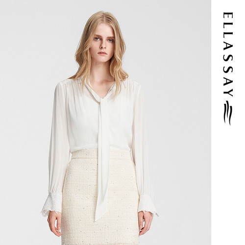 ELLASSAY歌力思春季新款桑蚕丝法式洛可可衬衫女EWE351C00300