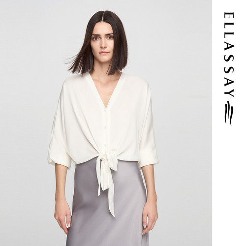ELLASSAY歌力思春夏新款桑蚕丝优雅松弛系带衬衫女EWE362C02800