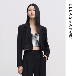 西装 纯色双排扣短款 EWW341T02000 时尚 ELLASSAY歌力思早春新品