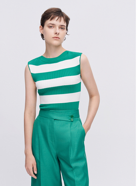 ELLASSAY歌力思春夏新款气质圆领条纹无袖毛针织衫女EWE342M01900