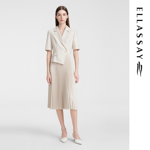 ELLASSAY歌力思夏季新款拼接收腰百褶西装连衣裙女EWE352Y01300