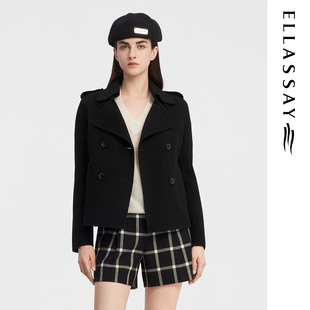ELLASSAY歌力思秋冬新款 茧型短外套女EWE343T02300 绵羊毛风衣式