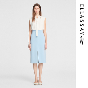ELLASSAY歌力思秋季新款肌理蓝醋酸气质高腰连衣裙女EWE353Y01900