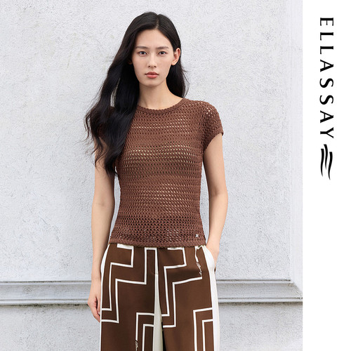 ELLASSAY歌力思2026夏季新款镂空丝光棉圆领针织衫女EWE372M00900