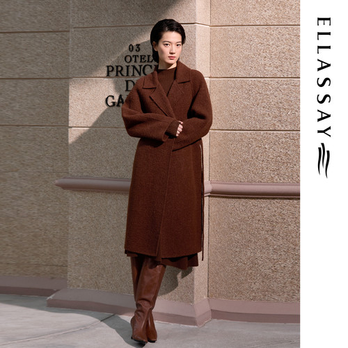 ELLASSAY歌力思秋冬新款羊驼毛简约长款毛呢大衣女EWE364D06500