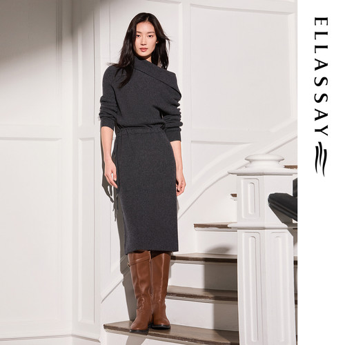 ELLASSAY歌力思秋冬新款绵羊毛高领简约针织连衣裙女EWW363M06800