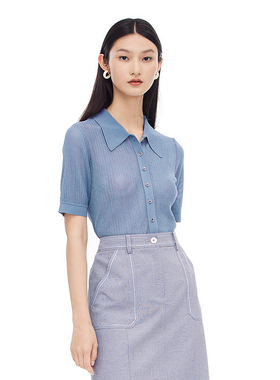 ELLASSAY歌力思夏季新款简约网纱叠透肌理感针织衫女EWE332M01000