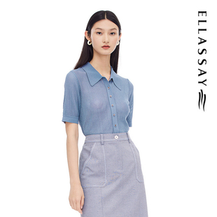 简约网纱叠透肌理感针织衫 女EWE332M01000 新款 ELLASSAY歌力思夏季