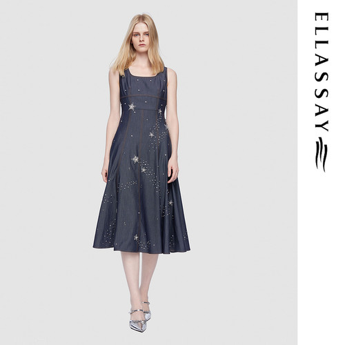 ELLASSAY歌力思夏季新款简约系牛仔星空连衣裙女EWU362N00100