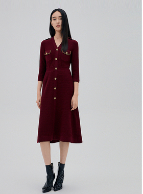 ELLASSAY歌力思秋冬新款绵羊毛光感针织长袖连衣裙女EWD333M02300