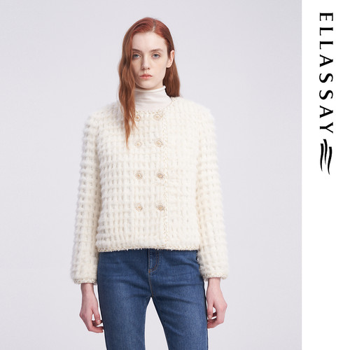 ELLASSAY歌力思冬季新款气质圆领简约双排扣皮草女EWE343S01500