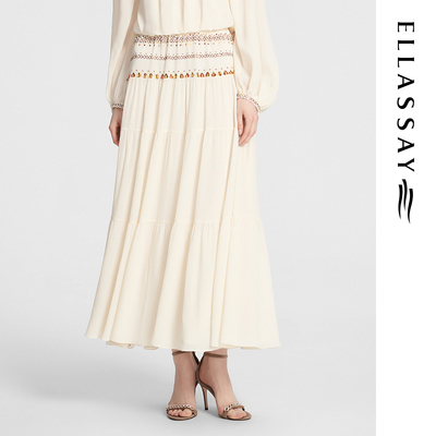ELLASSAY歌力思秋季新款桑蚕丝法式温柔蛋糕半身裙女EWW353Q00200
