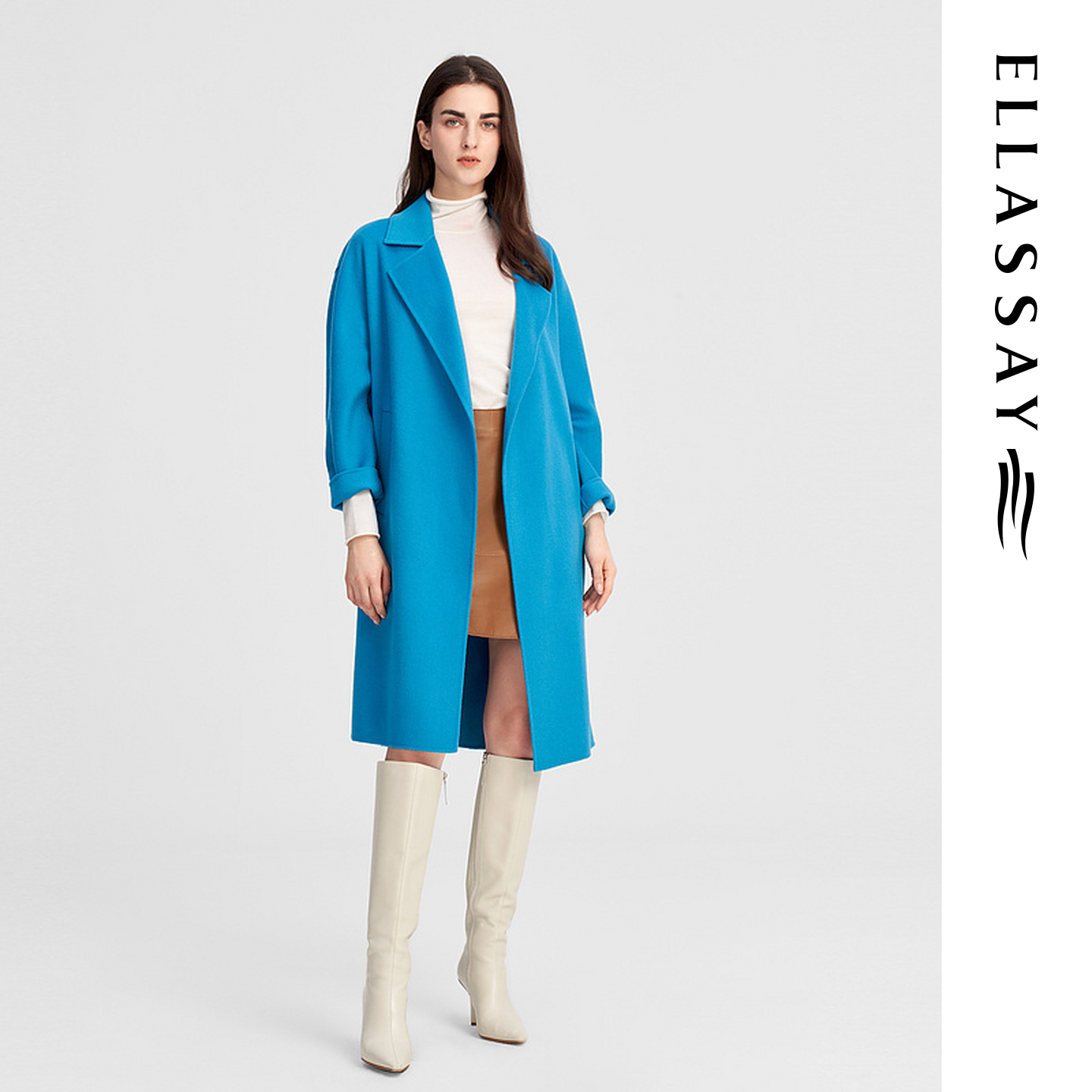 ELLASSAY歌力思秋季新款羊毛羊绒蓝色毛呢外套女EWW343D01000