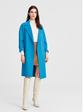 ELLASSAY歌力思秋季新款羊毛羊绒蓝色毛呢外套女EWW343D01000