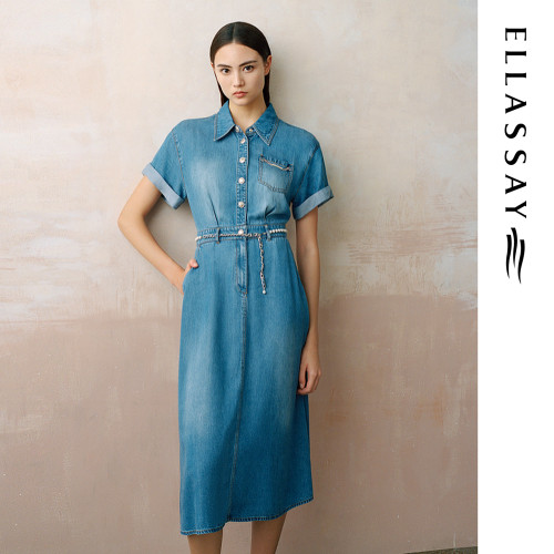 ELLASSAY歌力思春季新款100%莱赛尔衬衫连衣裙女EWW351N01400