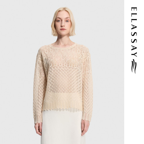 ELLASSAY歌力思2026早秋新款波浪花边薄款针织罩衫女EWD373M01100