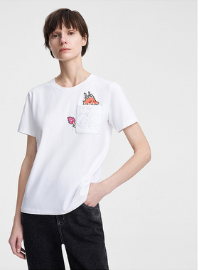 ELLASSAY歌力思春季新款高针绣LOGO卡通圆领T恤女EWV351Z00100