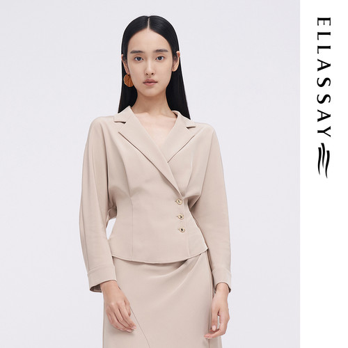 ELLASSAY歌力思春夏新款时尚重磅真丝西装式衬衫女EWF342C02000
