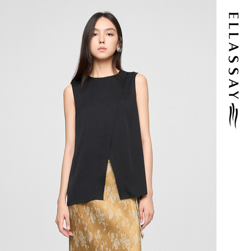 ELLASSAY歌力思夏季新款桑蚕丝斜门襟开衩气质马夹女EWW362B00200