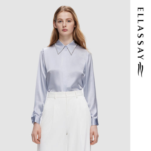 ELLASSAY歌力思秋季新款100%桑蚕丝简约通勤衬衫女EWD353C01400