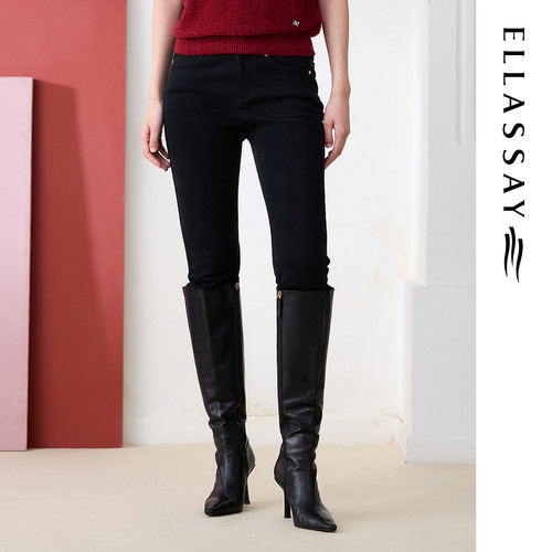 ELLASSAY歌力思26早春新款棉弹修身铅笔黑色牛仔裤女EWE371N00200