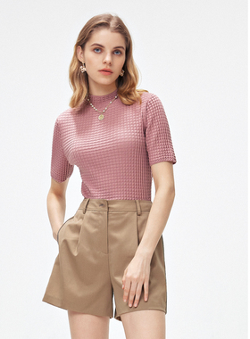 ELLASSAY歌力思秋季新款100%桑蚕丝圆领短袖针织衫女EWF323M00900