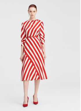 ELLASSAY歌力思秋季新款桑蚕丝条纹设计感连衣裙女EWF343Y07700