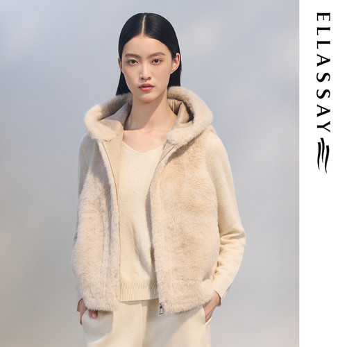 ELLASSAY歌力思2025冬季新款简约连帽毛呢马甲外套女EWD364D05500