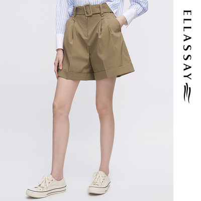 ELLASSAY歌力思早春新款棉混纺廓形简约短裤休闲裤女EWW341K00800