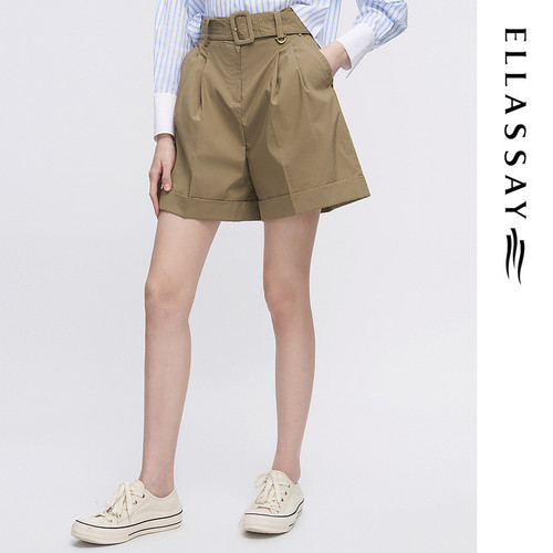 ELLASSAY歌力思早春新款棉混纺廓形简约短裤休闲裤女EWW341K00800