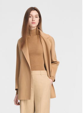 ELLASSAY歌力思秋季新款绵羊毛极简中长款毛呢大衣女EWE354D08800