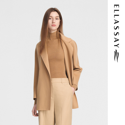 ELLASSAY歌力思秋季新款绵羊毛极简中长款毛呢大衣女EWE354D08800